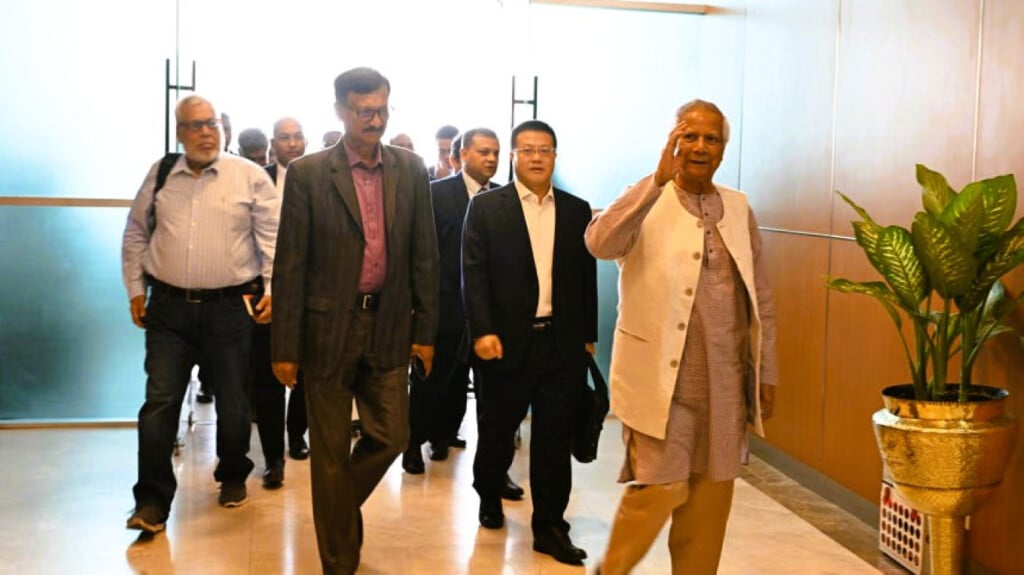Chief Adviser Muhammad Yunus departs for China with delegation at Hazrat Shahjalal International Airport in Dhaka.