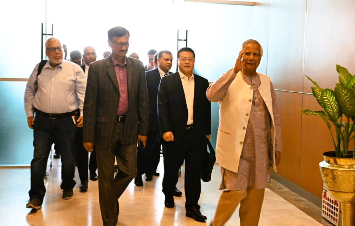 Chief Adviser Muhammad Yunus departs for China with delegation at Hazrat Shahjalal International Airport in Dhaka.