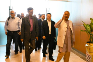 Chief Adviser Muhammad Yunus departs for China with delegation at Hazrat Shahjalal International Airport in Dhaka.