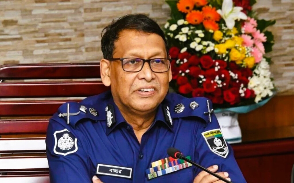 Inspector General of Police (IGP) Baharul Alam speaking at a press briefing.