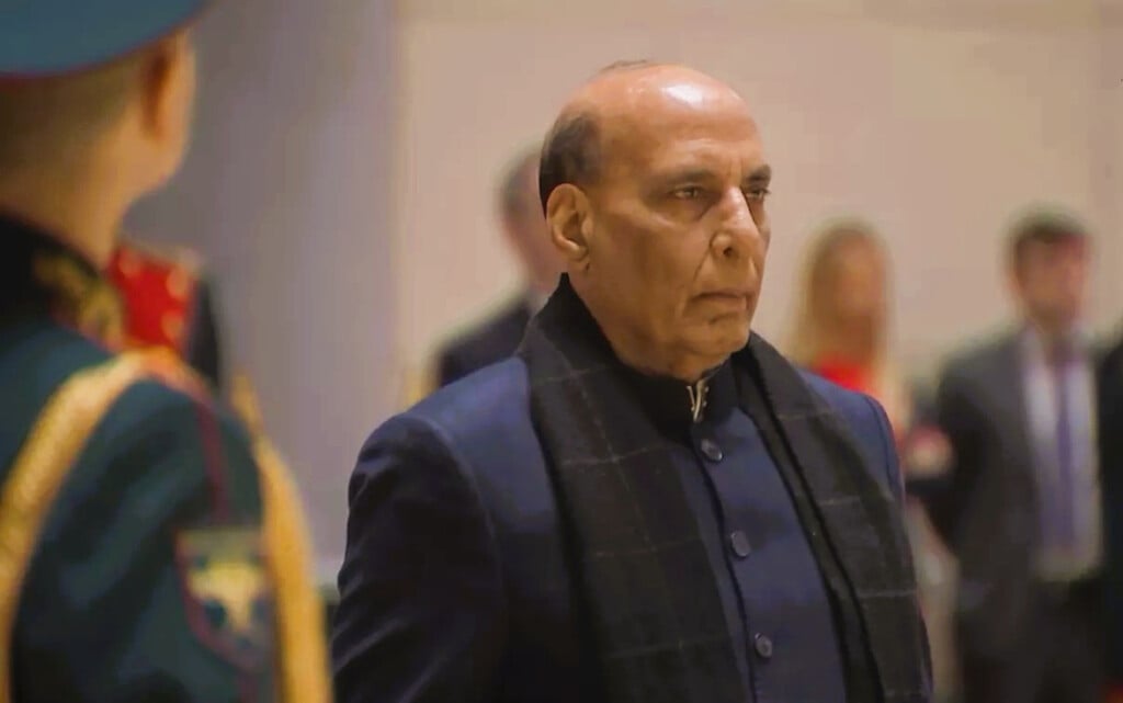 Indian Defence Minister Rajnath Singh at an official event.