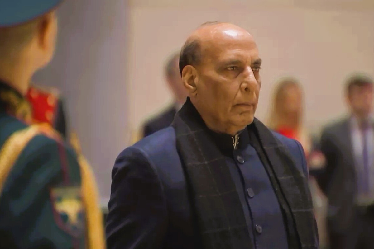 Indian Defence Minister Rajnath Singh at an official event.