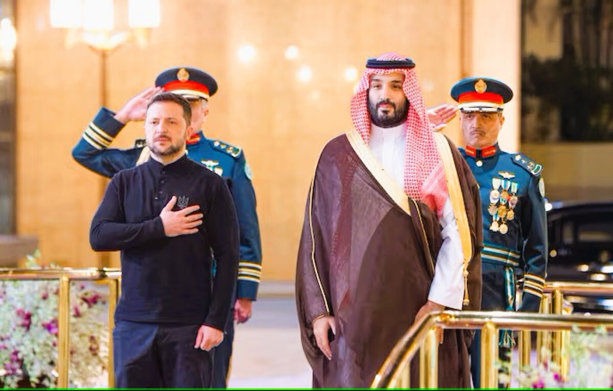 Ukrainian President Volodymyr Zelensky meets Saudi Crown Prince Mohammed bin Salman in Jeddah, Saudi Arabia.