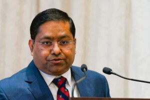 MEA spokesperson Randhir Jaiswal addresses a press briefing.