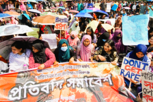 Students and teachers protesting against rape and violence against women in Bangladesh.