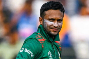 Shakib Al Hasan in Bangladesh cricket jersey during a match