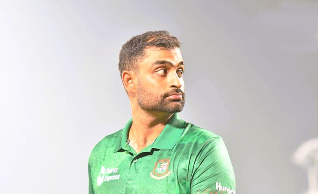 Tamim Iqbal in Bangladesh cricket team jersey during a match