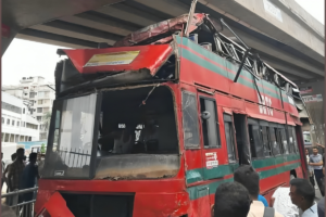 BRTC Double-Decker Bus Hits Expressway Pillar in Dhaka’s Farmgate; One Injured