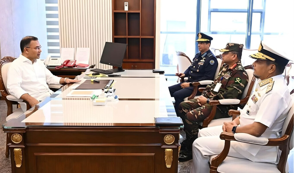 a meeting was held between the prime minister and the three service chiefs A meeting was held between the Prime Minister and the three service chiefs.