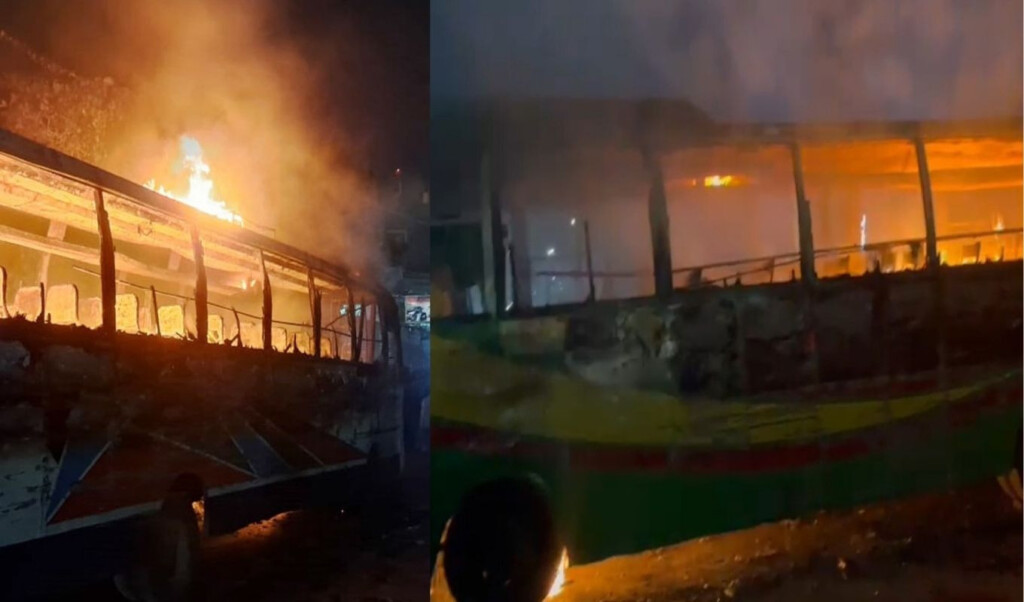 another bus torched in savar within five hours Another Bus Torched in Savar Within Five Hours