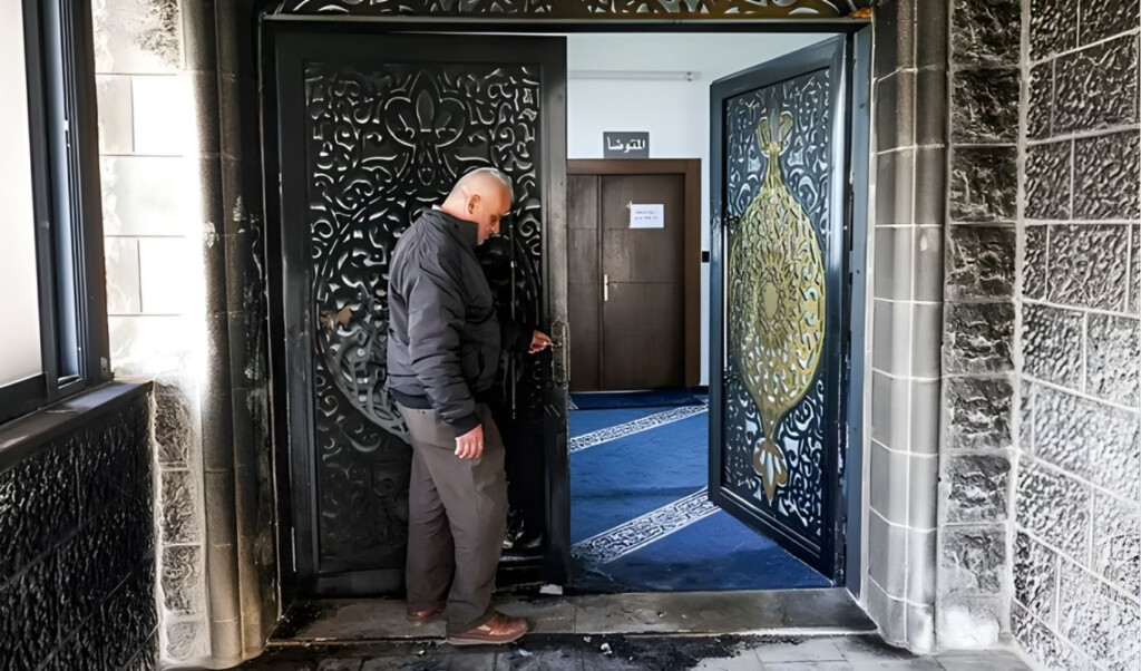 arson at a west bank mosque during ramadan by an illegal jewish settlement "Arson at a West Bank mosque during Ramadan by an illegal Jewish settlement."