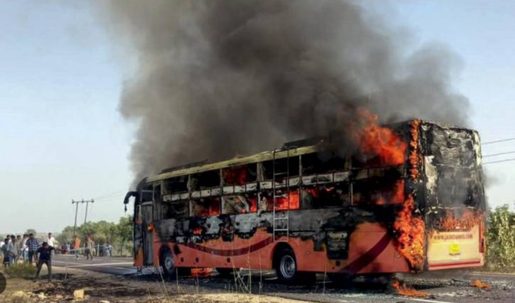 bus inferno claims at least 20 lives in western indias rajasthan Bus Inferno Claims at Least 20 Lives in Western India’s Rajasthan