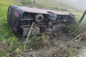 Bus Overturns On Roadside After Losing Control, Three Injured