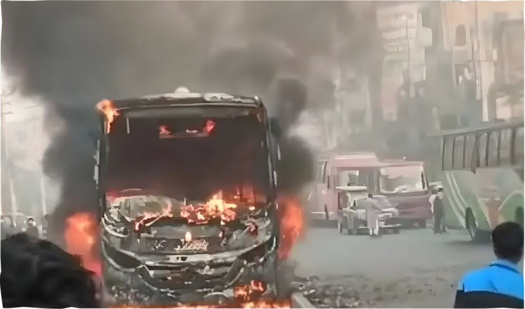 fiery bus blaze following road collision Fiery Bus Blaze Following Road Collision