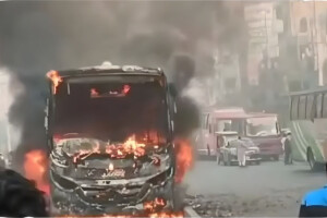 Fiery Bus Blaze Following Road Collision