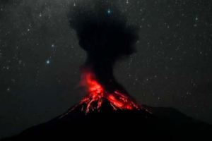 Indonesia Volcano Erupts, Belching Ash into the Night Sky