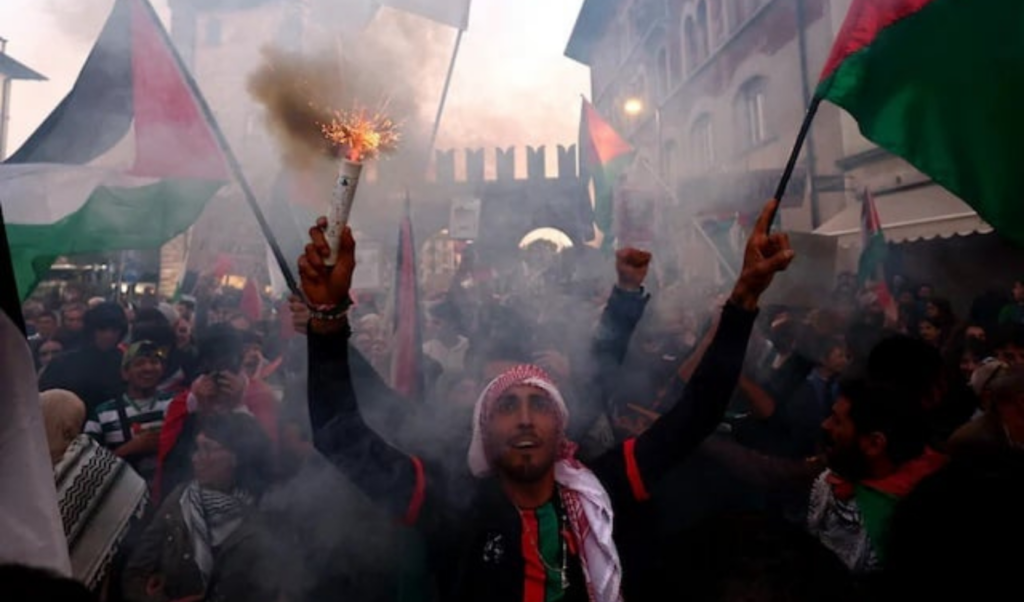 italian pro palestinian activists clash with police ahead of world cup qualifier Italian Pro-Palestinian Activists Clash with Police Ahead of World Cup Qualifier
