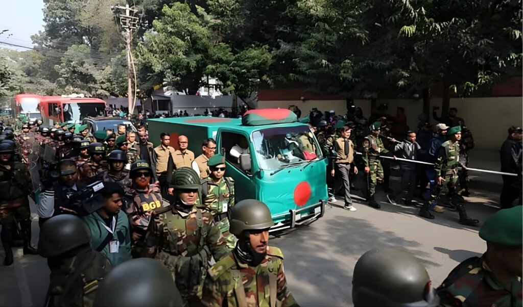 khaleda zias body is being transported to manik mia in a flag draped vehicle Khaleda Zia's body is being transported to Manik Mia in a flag-draped vehicle