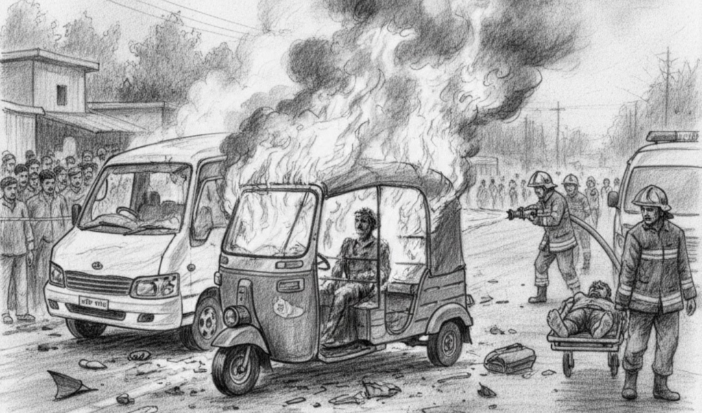 microbus collision causes fire in cng one passenger killed Microbus Collision Causes Fire in CNG, One Passenger Killed