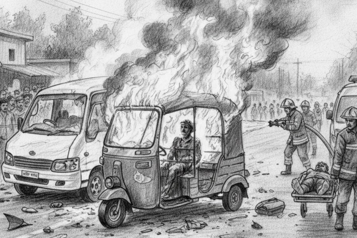 Microbus Collision Causes Fire in CNG, One Passenger Killed