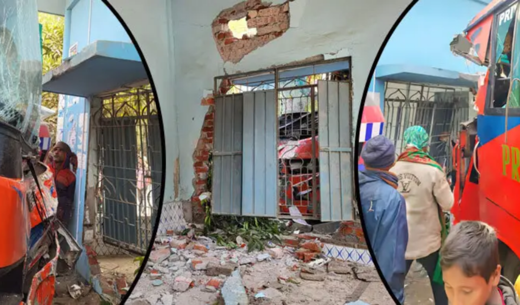 out of control bus crashes into mosque in sirajganj 2 injured Out-Of-Control Bus Crashes Into Mosque In Sirajganj: 2 Injured