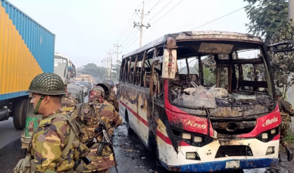 pedestrian killed in comilla bus set ablaze by angry locals Pedestrian Killed in Comilla, Bus Set Ablaze by Angry Locals