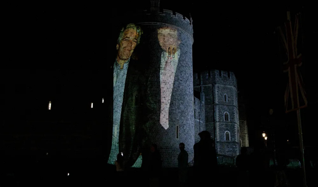 Protesters Project Epstein Video at UK Castle Ahead of Trump Visit 2 protesters project epstein video at uk castle ahead of trump visit Protesters Project Epstein Video at UK Castle Ahead of Trump Visit