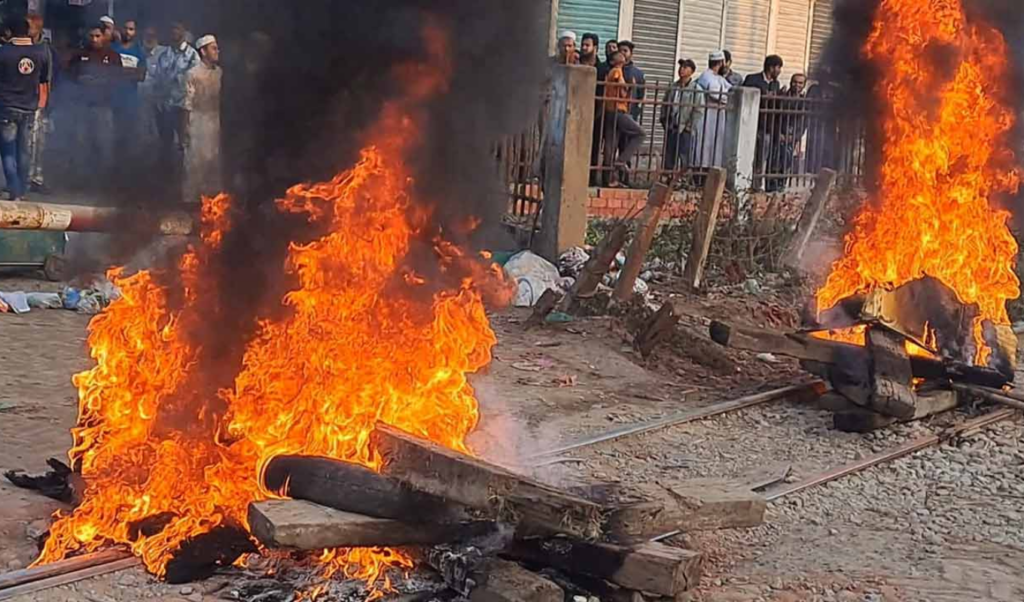 protests erupt in mymensingh over nomination dispute fires set at multiple locations including rail line Protests Erupt in Mymensingh Over Nomination Dispute, Fires Set at Multiple Locations Including Rail Line