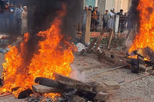 Protests Erupt in Mymensingh Over Nomination Dispute, Fires Set at Multiple Locations Including Rail Line