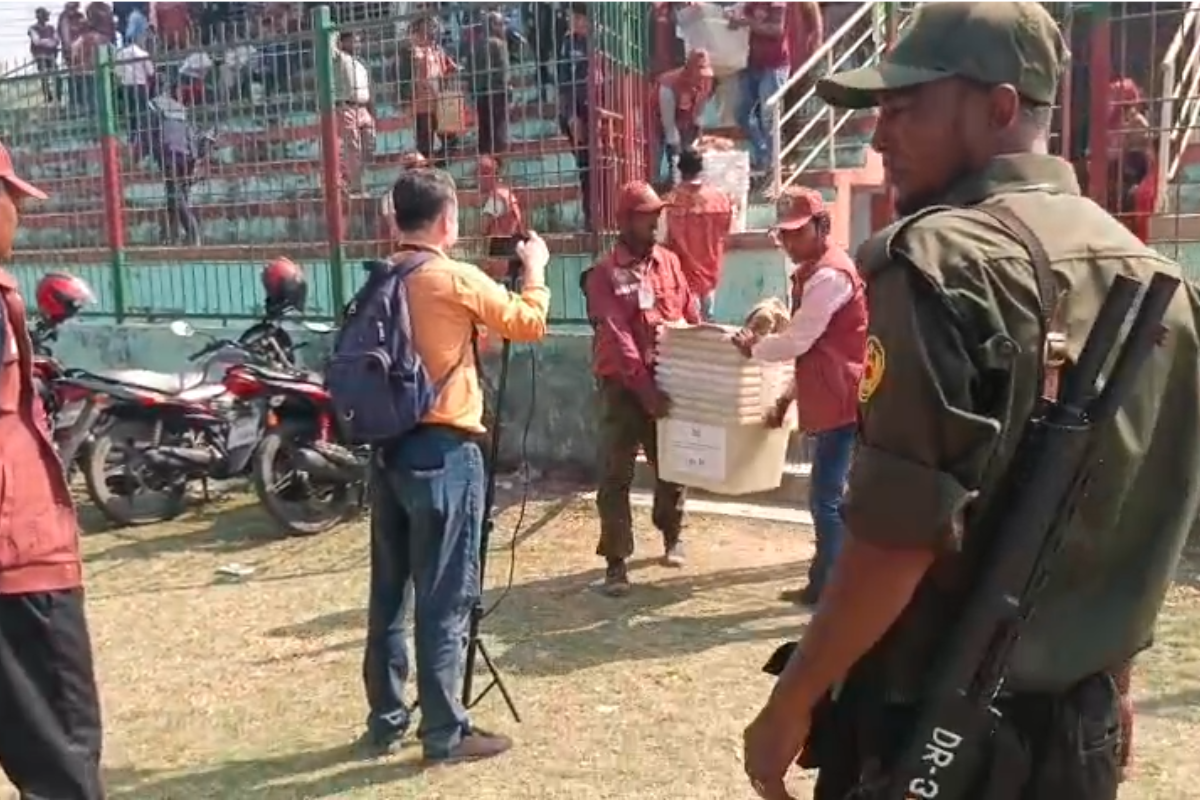 Rajbari Gears Up for Election Countdown: Presiding Officers Rush to Polling Centres as Stadium Prepares