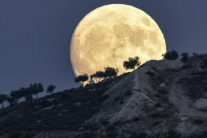 The first supermoon of the year rises in the sky on Saturday