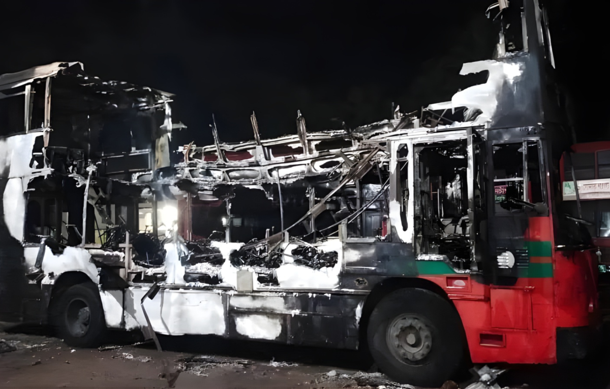 Two BRTC Buses Destroyed in Late-Night Fire at Noakhali Sonapur