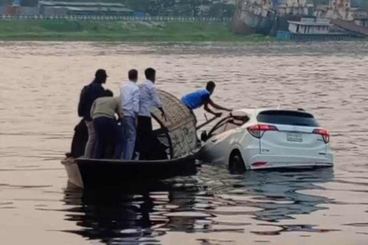 Private Car Falls Into River While Boarding Ferry in Narayanganj