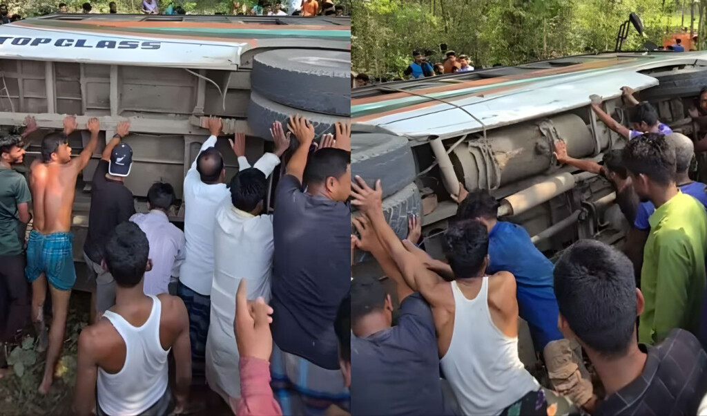 bus carrying 40 overturns after collision Bus Carrying 40 Overturns After Collision