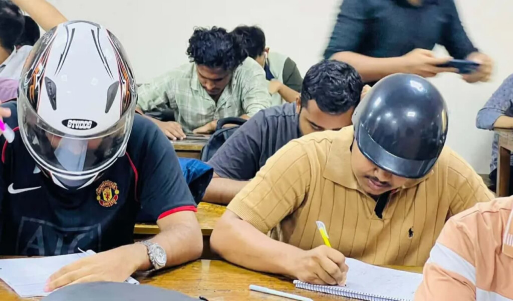 students wear helmets amid safety fears at jagannath university Students Wear Helmets Amid Safety Fears at Jagannath University
