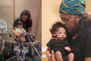 James Teaches Drumming to Infant Son