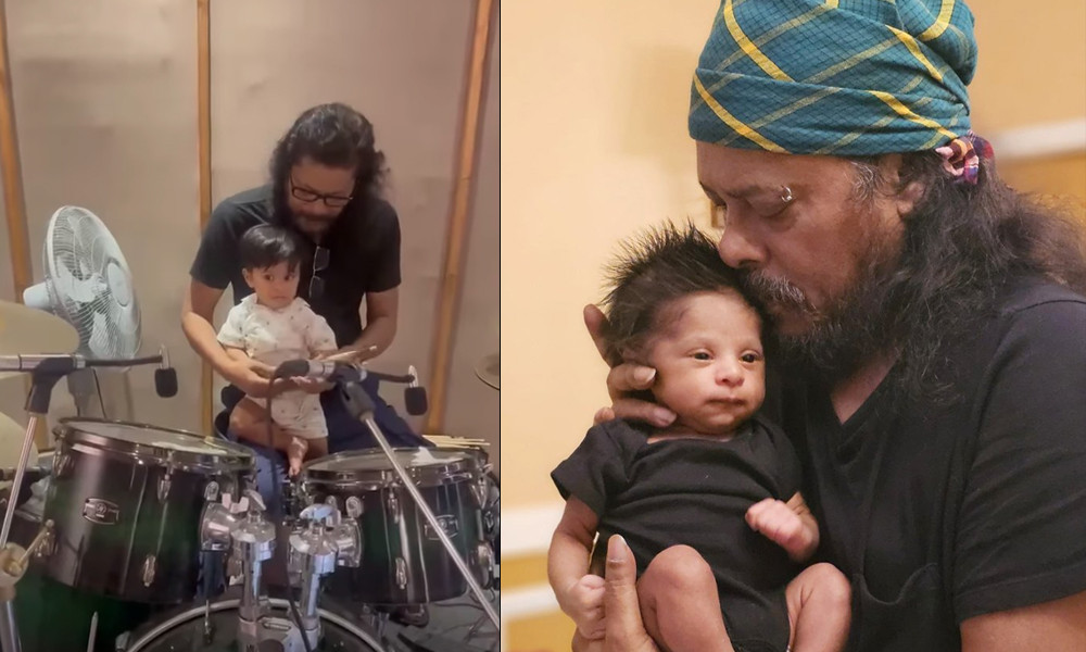 James Teaches Drumming to Infant Son