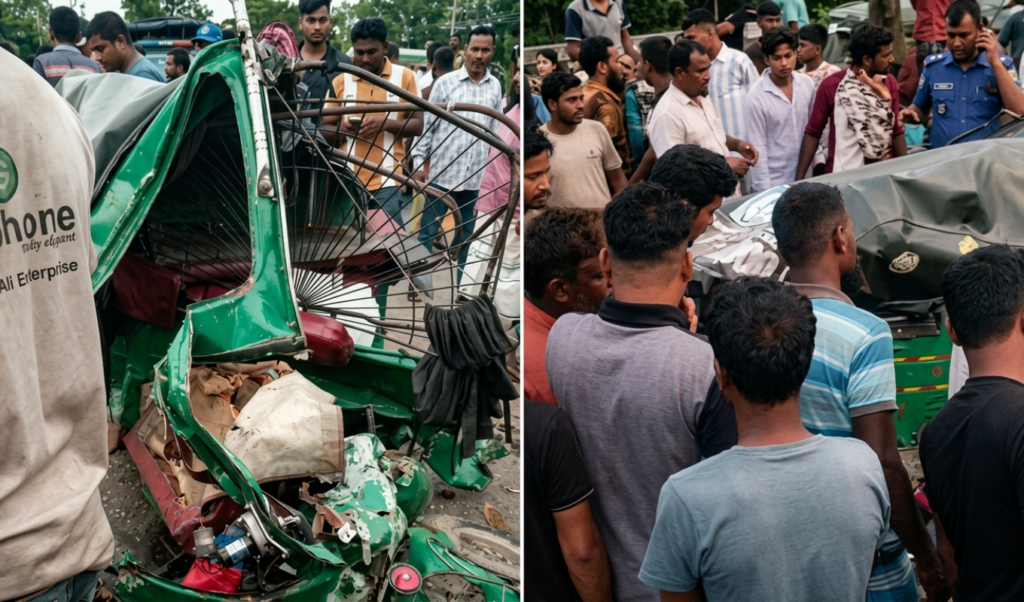 Three Dead As Bus Rams Auto In Sirajganj Three Dead As Bus Rams Auto In Sirajganj