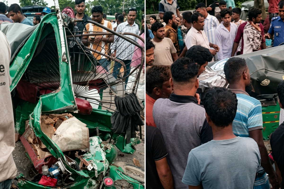 Three Dead As Bus Rams Auto In Sirajganj