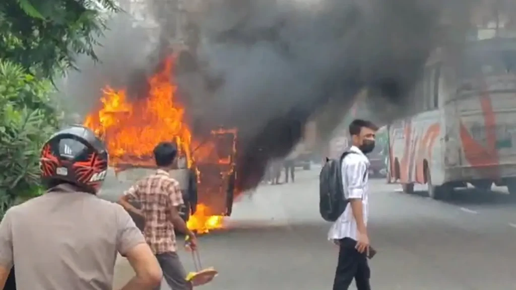 Microbus Fire on Dhaka Highway Microbus Fire on Dhaka Highway