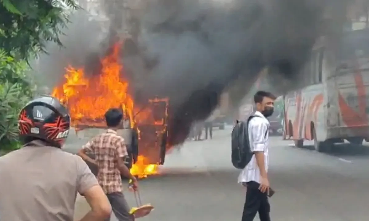 Microbus Fire on Dhaka Highway