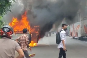 Microbus Fire on Dhaka Highway