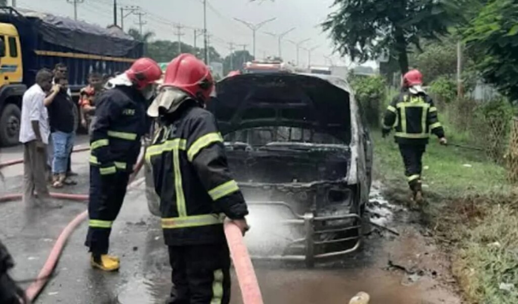 Private Car Destroyed by Fire in Ashulia