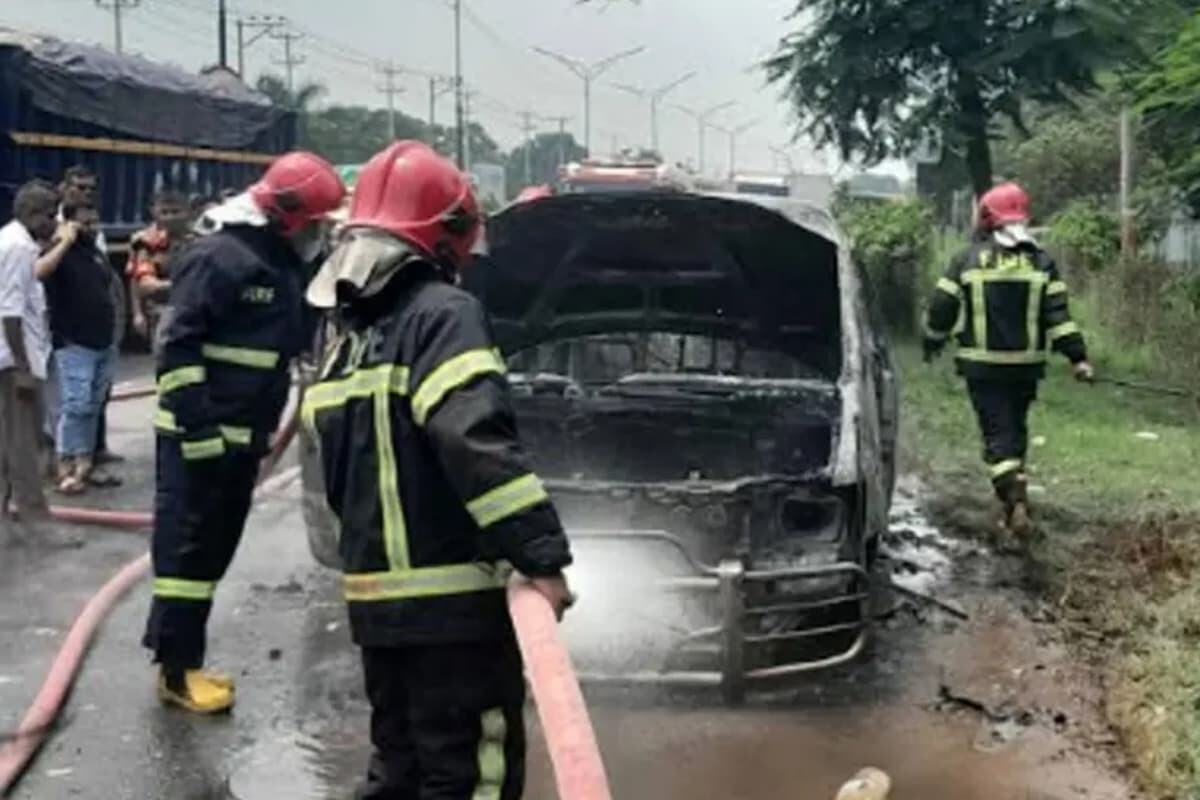 Private Car Destroyed by Fire in Ashulia
