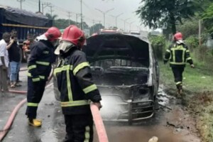 Private Car Destroyed by Fire in Ashulia