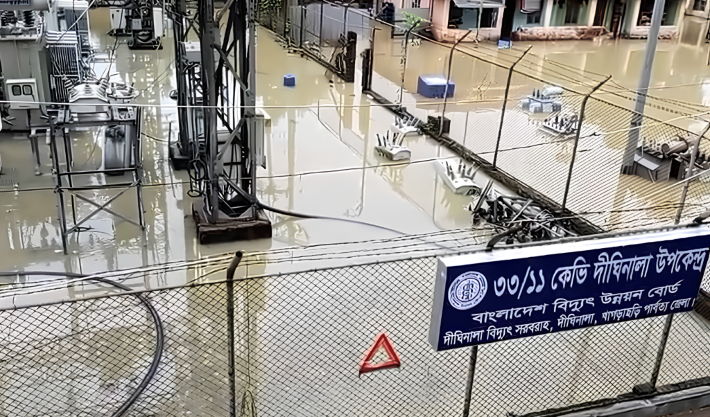 Dighinala Substation Submerged by Floods Plunging Sajek into Darkness Dighinala Substation Submerged by Floods Plunging Sajek into Darkness