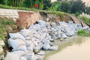 Erosion on Arial Khan River Threatens Key Embankment and Roadway in Madaripur