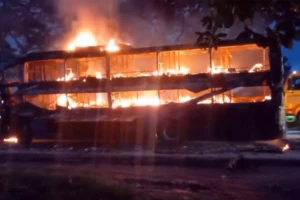 Sleeper Coach Destroyed by Fire After Highway Collision