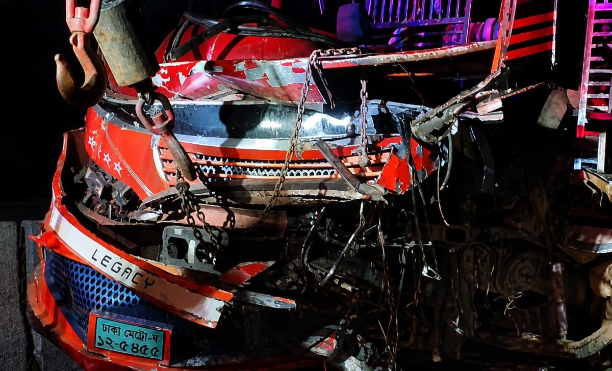 Two Killed as Bus Crashes into Stationary Lorry in Sherpur
