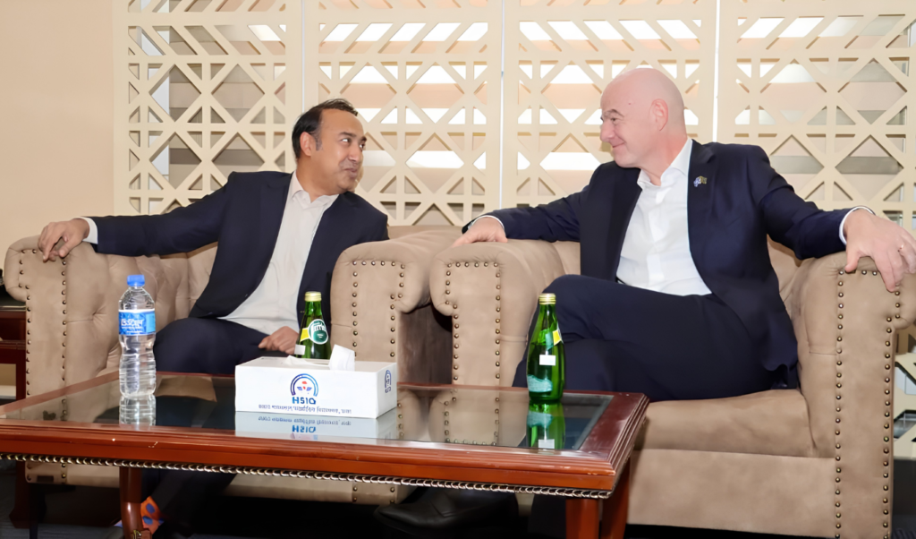BFF Delegation Meets FIFA President Infantino During Dhaka Transit